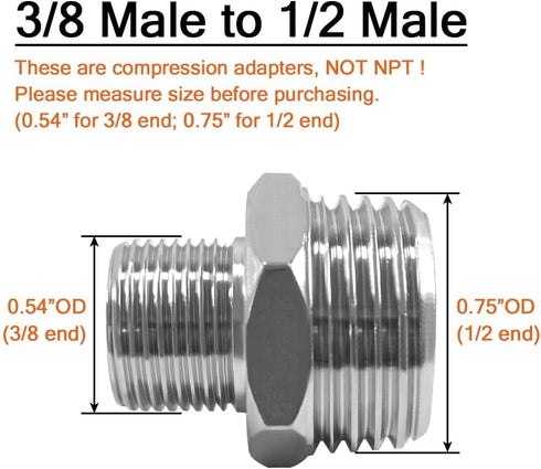 Joywayus 1/2 G Male to 3/8 Compression Male Thread Pipe Fitting, Nickel Plated Brass Adapter (Pack of 2)
