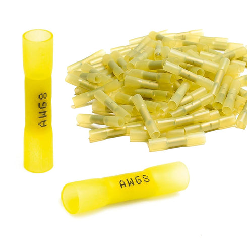 40 PCS 8 Gauge Heat Shrink Butt Connectors 8 AWG Yellow Pre-Insulated Marine Grade Insulated Butt Splice Connectors