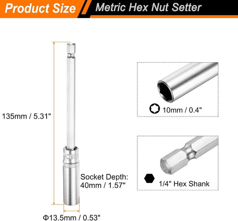 1/4" 10mm Setter HARFINGTON Power Nut Driver Drill Bit Metric Hex Nut Quick-Change Socket Wrench Screw CR-V Steel Nut