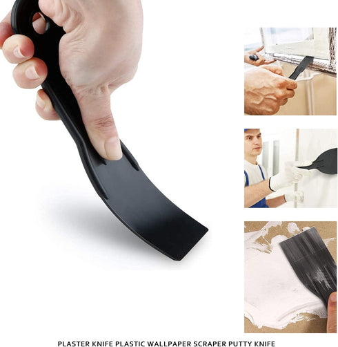 Plastic Putty Knife Set, 5 Pcs Flexible Paint Scrapers Tool, Black Filling Knife Set for Patching, Spackling, Wallpaper