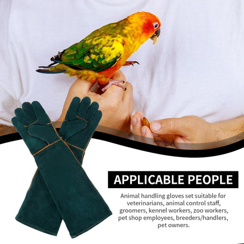 1 Pair Animal Handling Gloves, Bite Proof Leather Welding Gloves, 24.4in Reinforced with 2 Tweezers for Dog Training