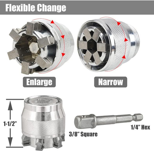 YAKAMOZ Adjustable Universal Socket Wrench Grip Adapter 10-19mm for Hex Head Nuts and Bolts Driver Tool