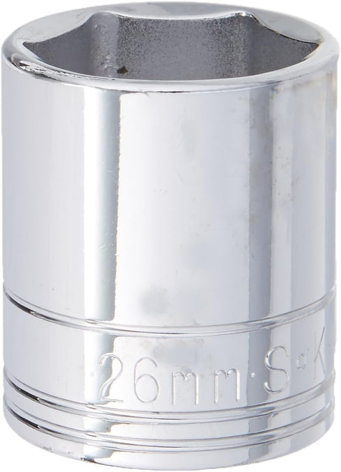 SK Hand Tool 48226 1/2 in. Drive 6-Point Metric Standard Chrome Socket, 26 mm, Cold Forged Steel, Made in USA