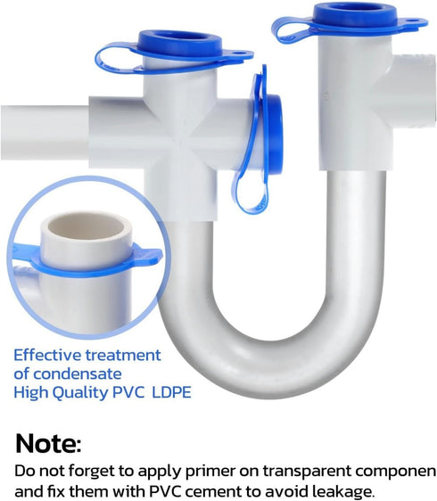 2Pack 3/4" Standard Condensate Trap with 17" Cleaning Brush, PVC Transparent U Trap for HVAC Systems