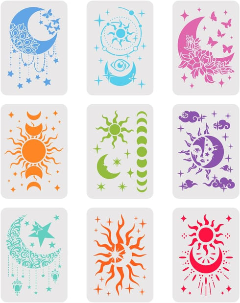 12X8 inches Wall Stencils for Painting - Reusable Star Moon Tile Stencil for Concrete Floor, Patio & Furniture
