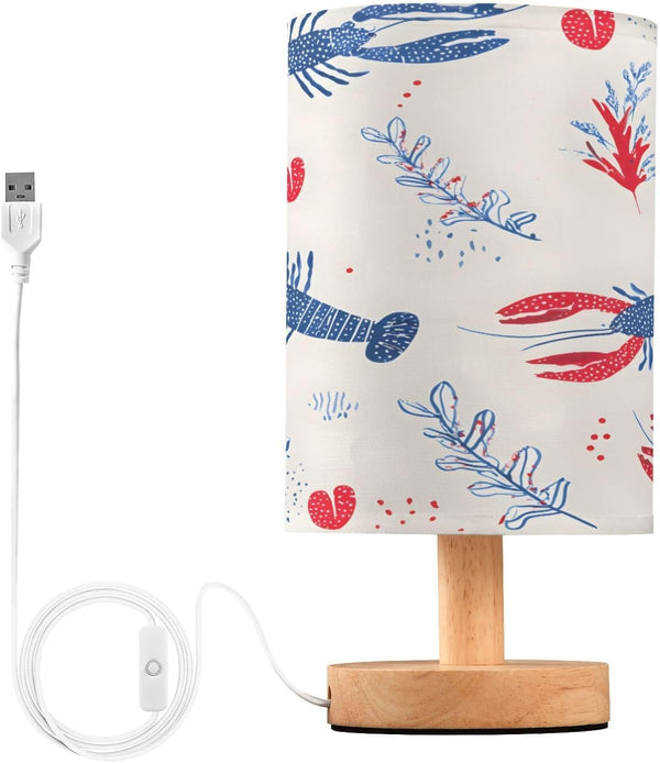 ALAZA Doodle Blue Lobster Bedside Table Lamp with USB Port for Bedroom