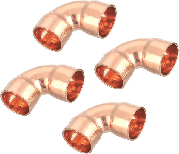 uxcell 4 Pcs 0.5 inch 90 Degree Elbow Short-turn Copper Pipe Fitting Connector with Sweat Solder Connection