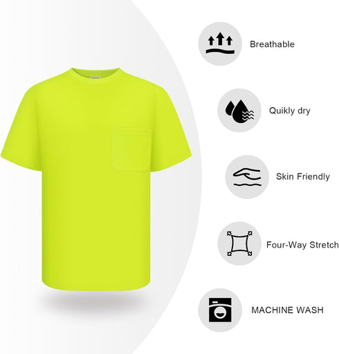 TCCFCCT Hi Vis Shirts for Men, Class 3 Short Sleeve Pocket Reflective Work Shirts, Durable & Breathable, DCNF-Yellow XXL
