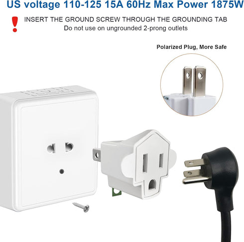 YOELVN 3 Prong to 2 Prong Adapter, 3-2 Prong Grounding Outlet Converter, Portable Fireproof Wall Outlet Plug Adapter, 2