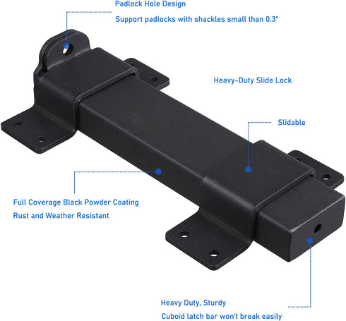 7.5" Heavy Duty Security Slide Latch Lock,with Padlock Hole Adjustable Gate Latch for Wooden Fences Barn Doors