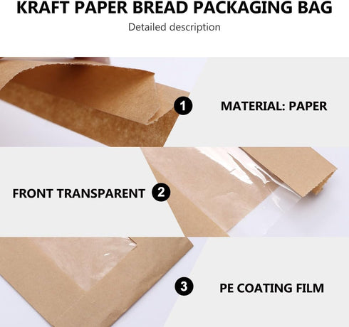 ARTSEWPLY 25pcs Kraft Paper Bread Bags with Window, Food-grade Kraft Paper, Natural Brown, Long Bread Storage