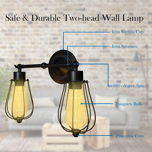 Bulb (2-Light) Tangkula Wall Sconce Wall Light Fixture Black Metal Industrial Vintage Rustic Retro Style Indoor Outdoor