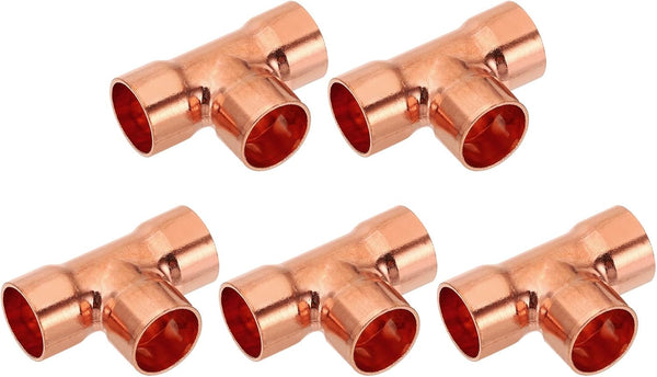 PATIKIL 15mm ID 1mm Thick Tee Copper Fitting, 3pcs 99.9% 3 Way Pure Copper for Plumbing HVAC