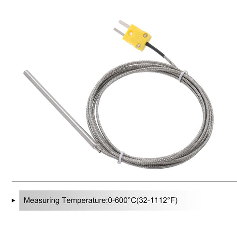 MECCANIXITY K Type Thermocouple with Plug, Meter Temperature Sensor Probe 0 to 600°C, Stainless Steel, 5x100mm