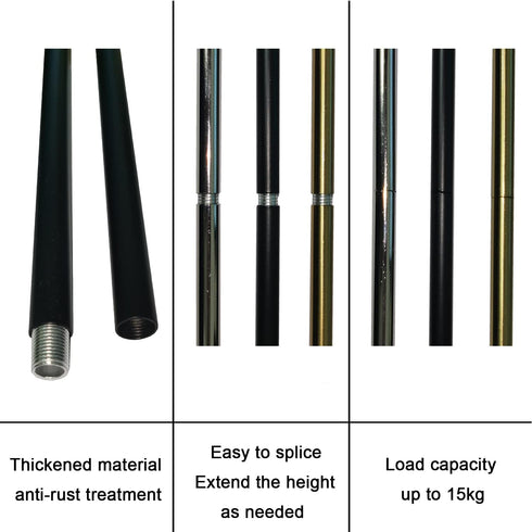 M10 Stems,12 Inches Matte Black Threaded Extension Rod for Pendant Light, Island Lighting, Chandeliers,Lighting Fixture