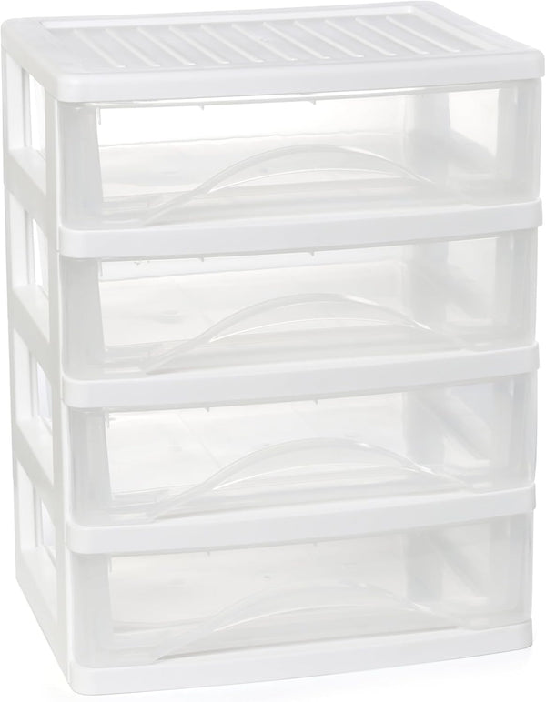 White Desk 4 Drawer Organizer - Plastic Small Drawer Storage for Office and Home