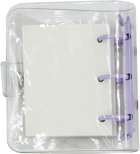 Cute Mini 3-Ring Binder Cover Notebooks, Transparent PVC Protector with Snap Button Closure, DIY Journal