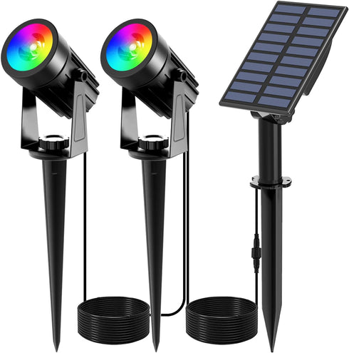 T-SUNUS RGB Solar Spot Lights Christmas, Metal Color Changing Landscape Spotlights IP65