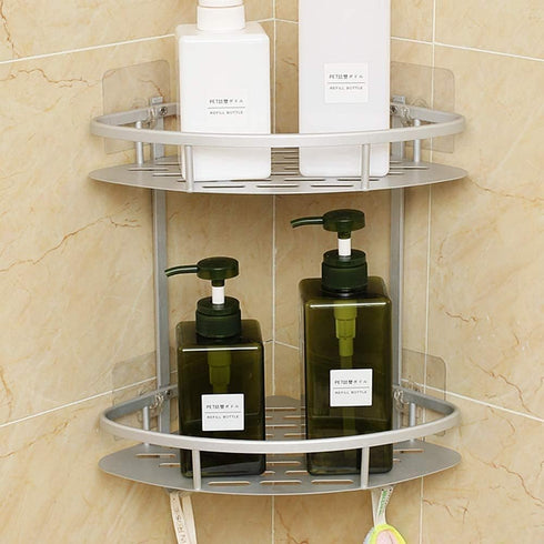 2 Hawsam No Drilling Bathroom Corner Shelves, Aluminum Tier Shower Shelf Caddy Adhesive Storage Basket for Shampoo