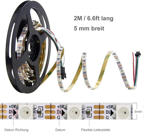 5mm WS2812B 6.6ft 120 0.19in Programmable 5V ALITOVE Individually Addressable RGB LED Strip Light LEDs Super Narrow