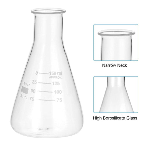 PATIKIL Erlenmeyer Flask - 150ml 5.1oz Narrow Mouth Graduated Borosilicate Glass for Lab Chemistry Study