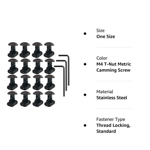 16 Pack M4 T-Nut Metric Camming Screw Replacement Sets, Compatible with Standard Rail Systems