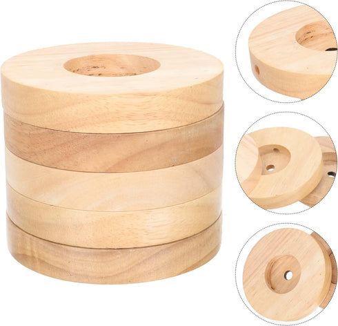 YARNOW Circular Wooden Base for Table Lamp, 5Pcs Round Desk Lamp Stand Replacement DIY Wood Small Lamp Base