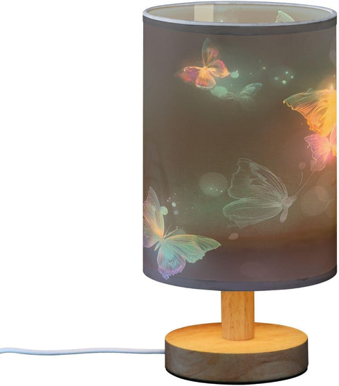 ALAZA Colorful Glowing Butterflies Bedside Table Lamp with USB Port for Bedroom Nightstand Lamps Night Light Linen