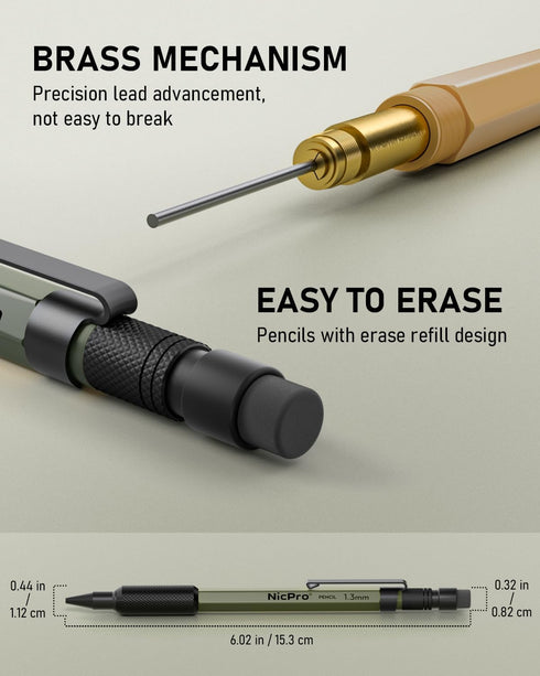 Nicpro 3 PCS 1.3 mm Mechanical Pencil Set, 3 Colors with 36 Lead Refill, Heavy Duty Carpenter Pencil