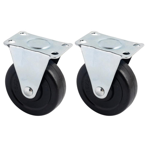 Framendino 2 Pack Rubber Caster Wheels, Fixed Black Casters with Rigid Non-Swivel Top Plate, 3 Inch