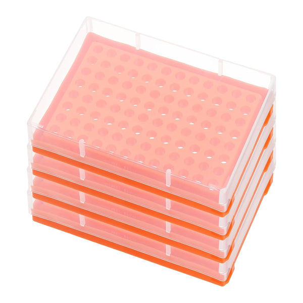 PATIKIL 96 Wells PCR Tube Rack, 4pcs Waterproof Tubes Filling Tray, Centrifuge Tube Holder for 0.2ml Test Strips Tubes,