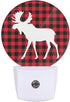 EKOBLA Moose Night Light Christmas Red Black Plaid Plug-in Nightlights Auto Sensor Energy
