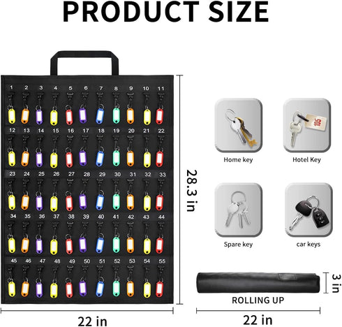 Fireproof Waterproof Rollable Key Case, Compact Storage for 55 Keys, Roll Up Organizer for Hotel, Car Sales, Real Estate