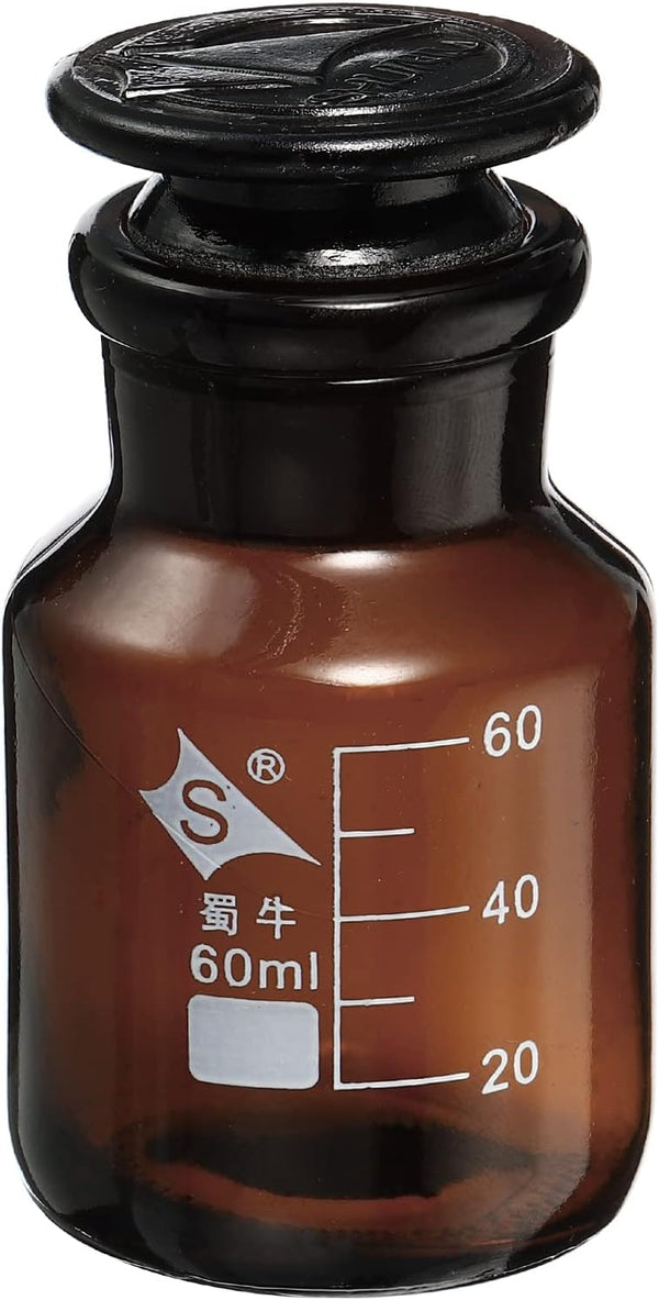 PATIKIL 60mL Reagent Media Bottle, 1Pcs Round Graduated Storage Bottle with Amber Cap for Home, Chemistry Lab