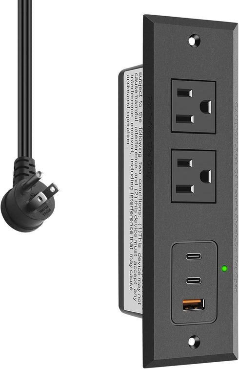 CCCEI Recessed Power Strip with Two USB-C Ports, Fast Charging USB A Port