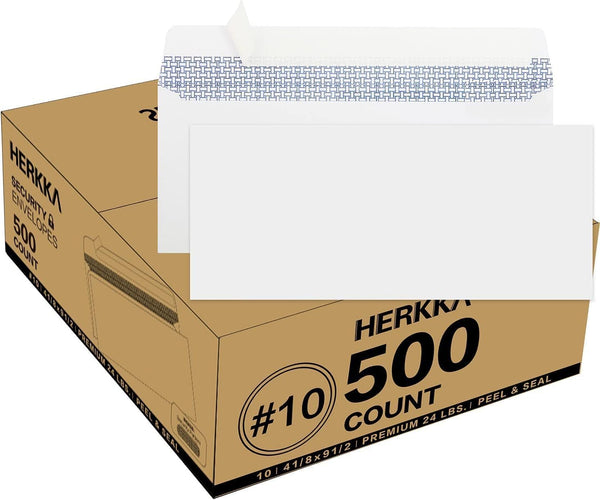 HERKKA #10 Security Self-Seal Envelopes, No.10 Windowless Business Envelopes, Security Tinted, 500 Pack