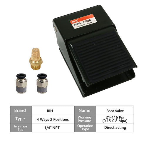 Pneumatic Foot Pedal Valve, 1/4" NPT Pressure Control Foot Switch with Silencer