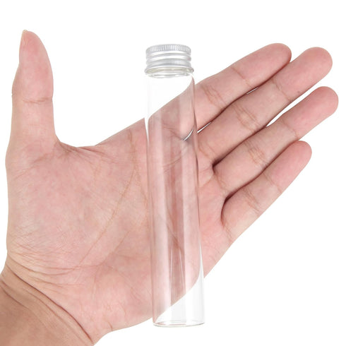 50ml Clear Glass Test Tubes with Screw Caps and Plastic Stoppers, 24PCS Leak-Proof Vials