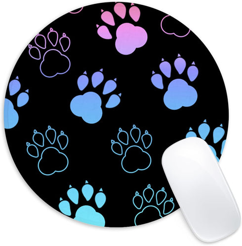 Dog Paw Print Round Mouse Pad, Funny Small Mouse Pad with Non-Slip Rubber Base, Home Office Decor Desk Accessories, 8.7