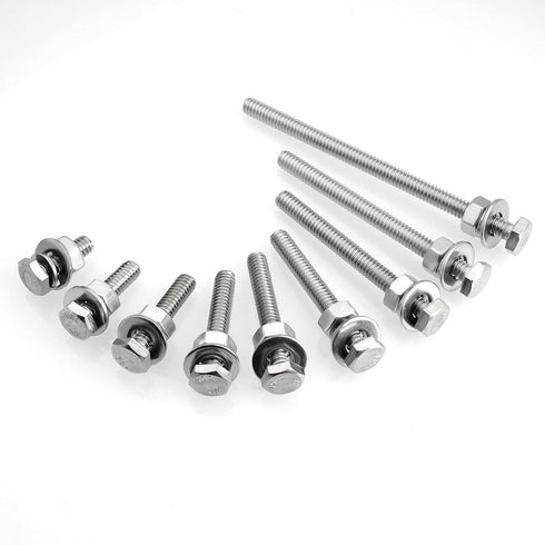 (10 Sets) 1/4-20x4" Hex Head Stainless Steel Bolts and Nuts with Flat & Lock Washers, 304 Stainless Steel 18-8
