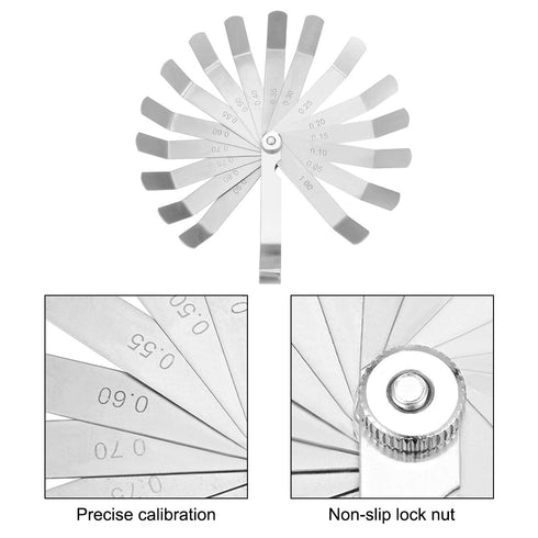 uxcell Metric Thickness Feeler Gauge, 0.05-1.00mm, 16 Blades Mn Steel Measuring Tool for Gap Width