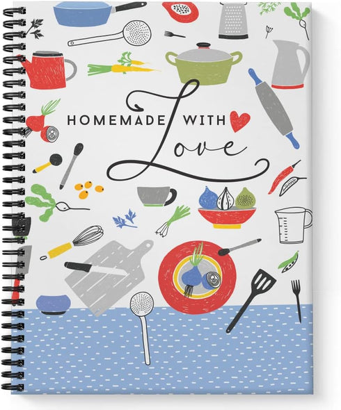 Gotcha Covered Notebooks Hardcover Homemade With Love, 8.5" x 11" Spiral Recipe Notebook, 120 Pages