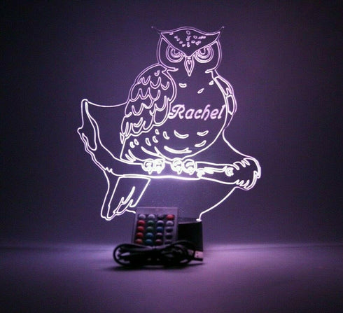 16 MIRROR MANIA Large Owl on Branch Light Up Night Owl Table Desk Lamp LED Personalized Free Engraved Custom Name