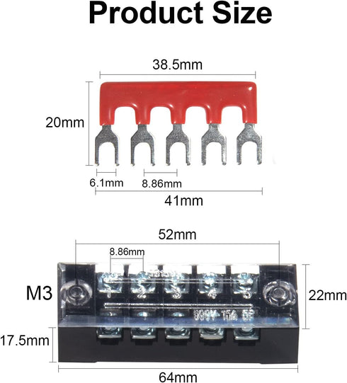 MILAPEAK Terminal Block and Strip, 10pcs (5 Sets) 5 Positions Dual Row 600V 15A Screw Terminal Strip Blocks with Cover