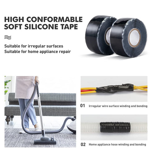CLAVICHORD Seal Self Fusing Silicone Tape, 2 Rolls, 1 Inch Wide and 15 Feet Long, Weatherproof