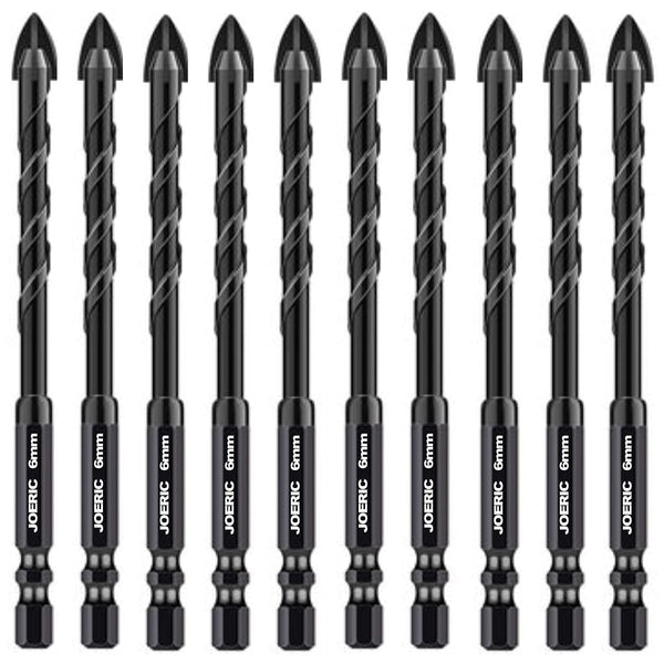 Black 6mm 10PC Masonry Drill Bit Set, 1/4” Concrete Drill Bit Set, Industrial Carbide Tip YG6X, Hex Shank