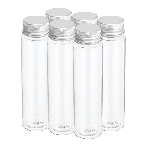 PATIKIL 80ml Plastic Test Tubes with Screw Caps, 6Pcs 128x33mm Flat Bottom Tubes for Candy Bead Storage