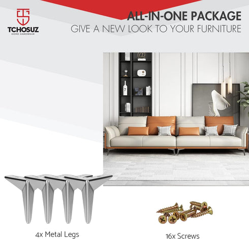 TCHOSUZ 7 Inch 17cm Set 4 4 / Metal Furniture Legs, of Heavy Duty Modern Diamond Triangle Table Desk Chair Sofa Legs