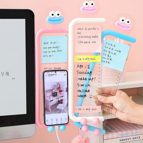 MEGREZ Acrylic Monitor Memo Board, Transparent Erasable Message Panel with Phone Stand & Ruler, White Office Desk