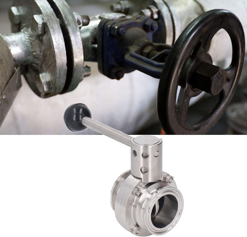 Cufaee (38mm 1.5in Sanitary Butterfly Clamp Valve, Stainless Steel Butterfly Valves with Silicone Washer, Clamp